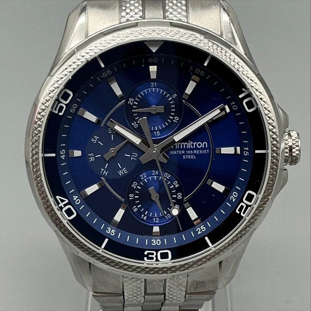 Armitron 20/4471ST Mens Watch 42mm Blue Silver Tone Bracelet New Battery 7.5